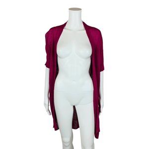 New York & Company Duster Women's Large Hot Pink Open Linen Cardigan Sweater